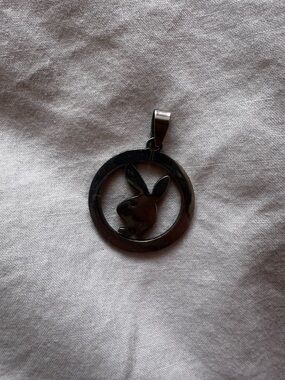 Playboy Y2K Minimalist Bunny Pendant Necklace Silver Tone Round Charm